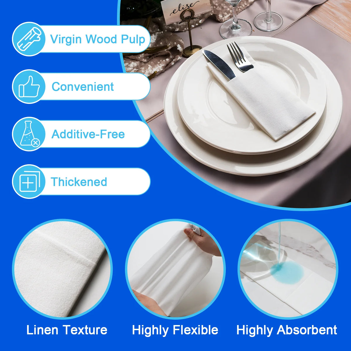 White Paper Napkins with Flatware Pocket, 13 x 15.75 in, 100-Pack
