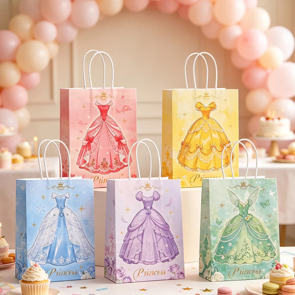 Princess Dress Favor Bags with Handles, 10 or 20 Pack
