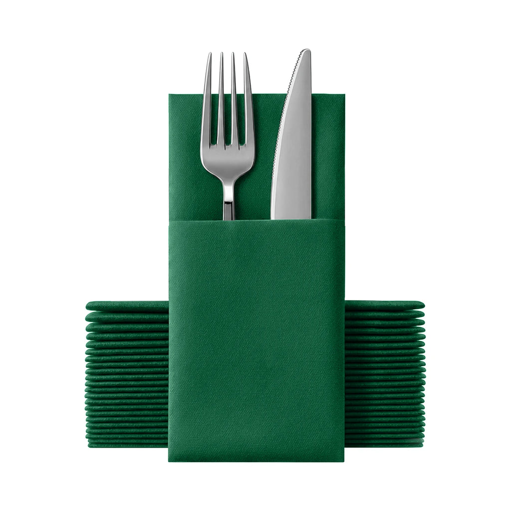 Solid Colour Paper Napkins with Flatware Pocket, 25-Pack