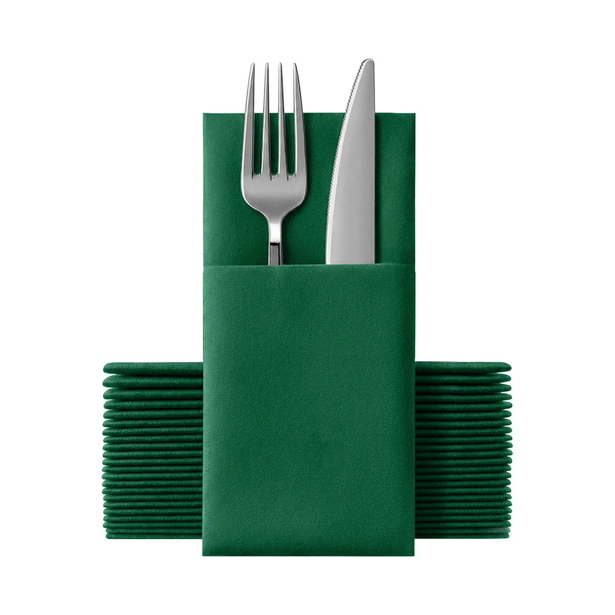 Solid Colour Paper Napkins with Flatware Pocket, 25-Pack