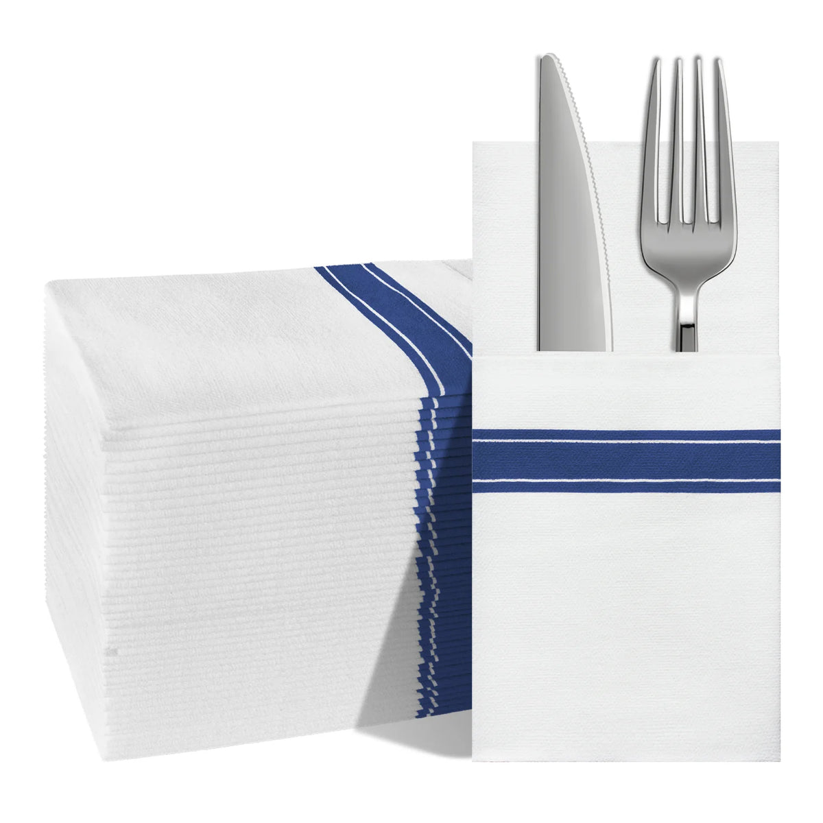 Colour Stripe Paper Napkins with Flatware Pocket, 25-Pack