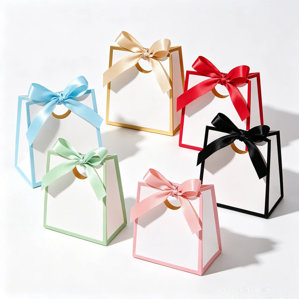 Color-Border Mini Gift Bags with Ribbon Bows, 50-Pack