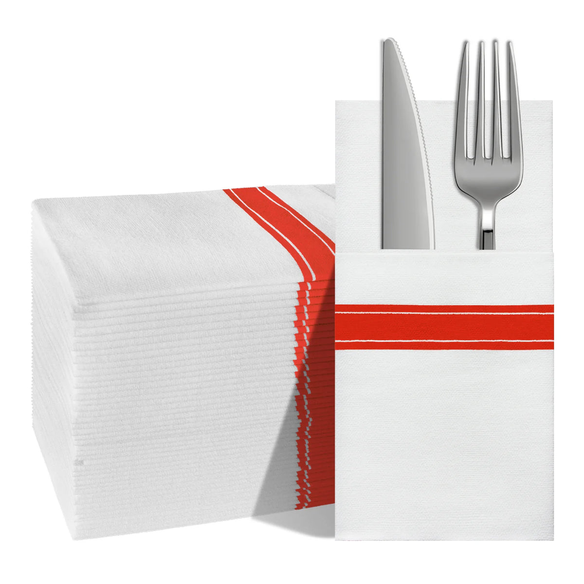 Colour Stripe Paper Napkins with Flatware Pocket, 25-Pack