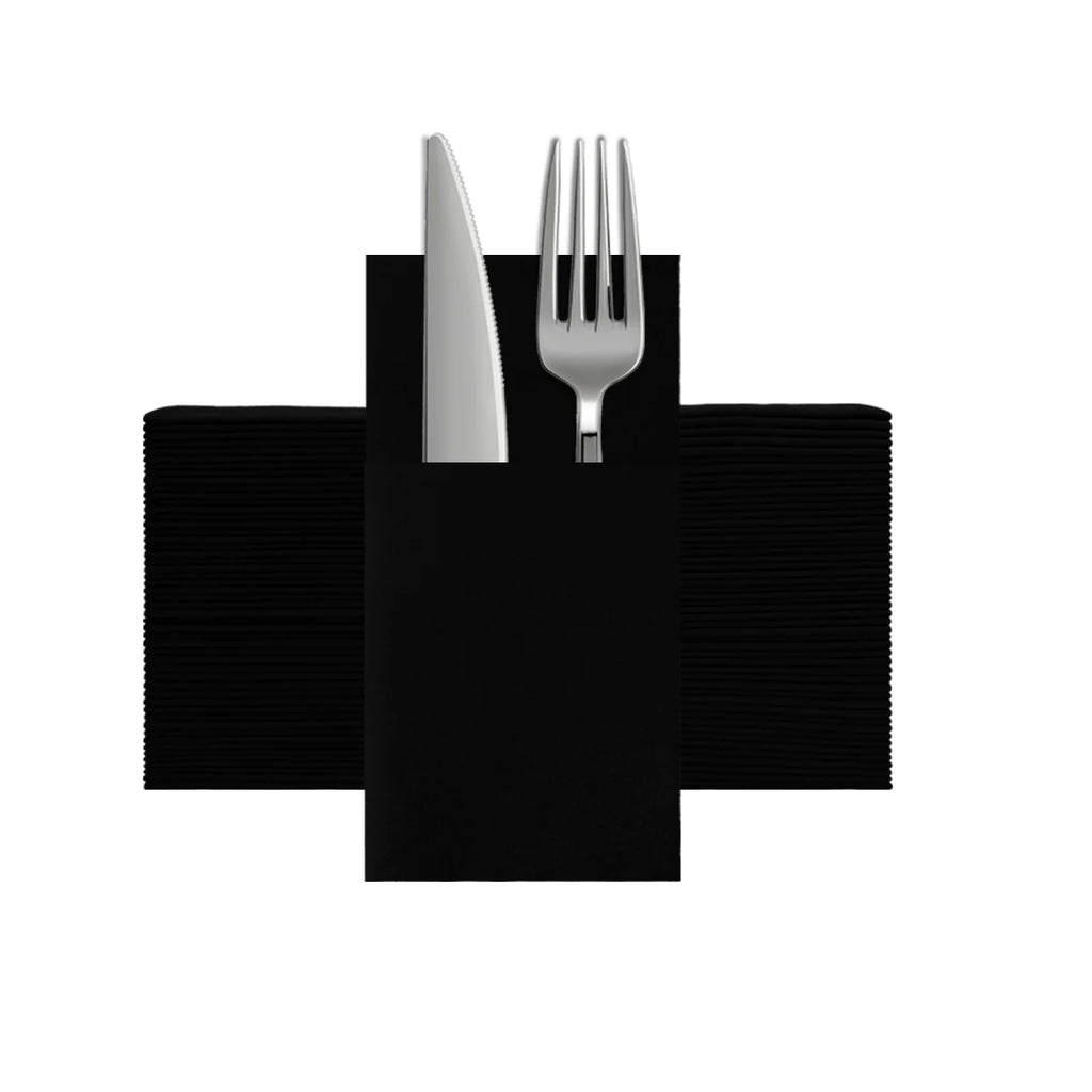 Solid Colour Paper Napkins with Flatware Pocket, 25-Pack