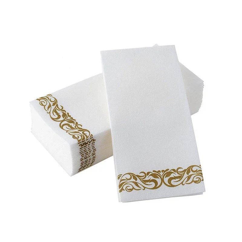 White Paper Guest Towels with Metallic Foil, 12 x 17 in, 50-Pack