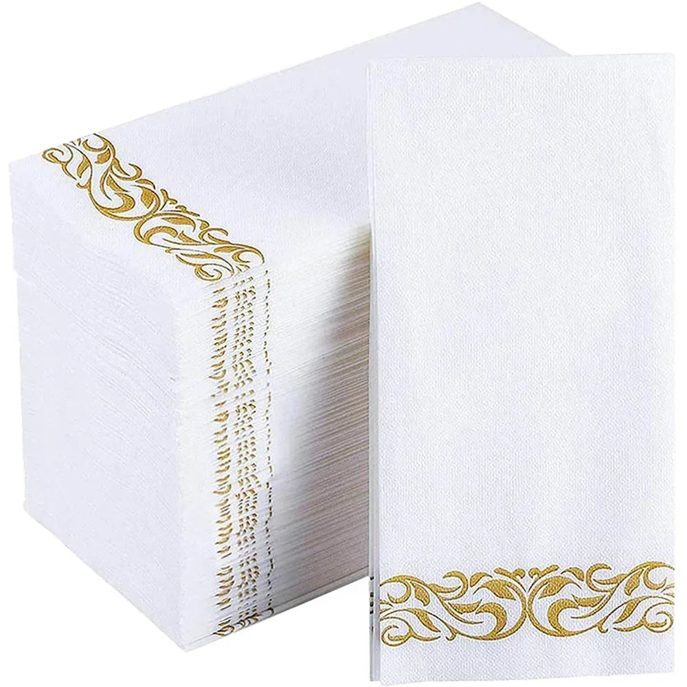 White Paper Guest Towels with Metallic Foil, 12 x 17 in, 50-Pack