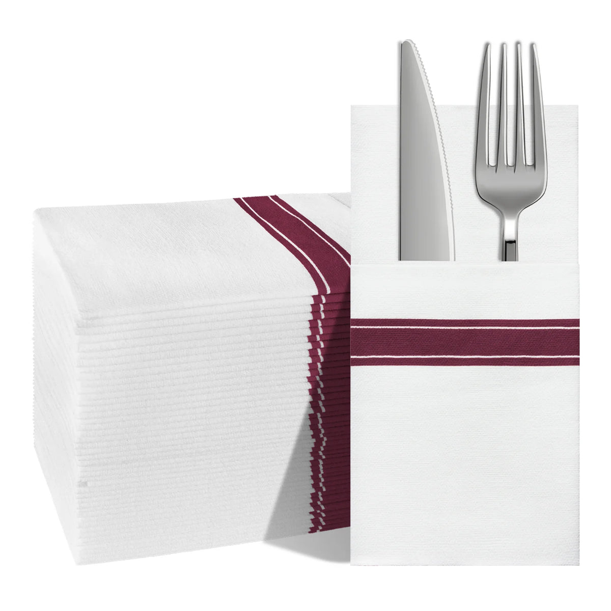 Colour Stripe Paper Napkins with Flatware Pocket, 25-Pack