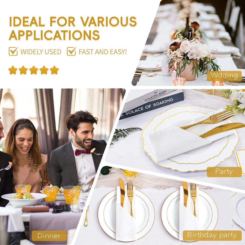 White Paper Napkins with Diagonal Flatware Pocket, 25 or 50 Pack