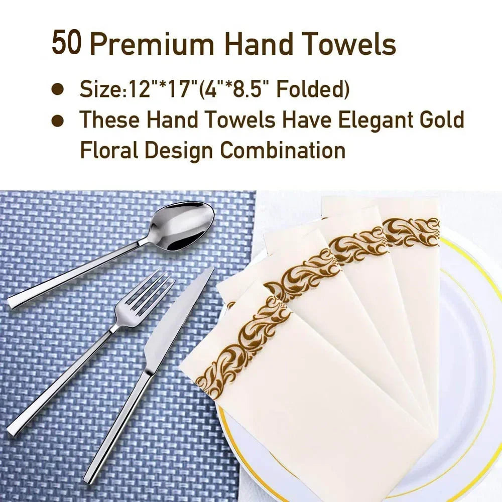 White Paper Guest Towels with Metallic Foil, 12 x 17 in, 50-Pack