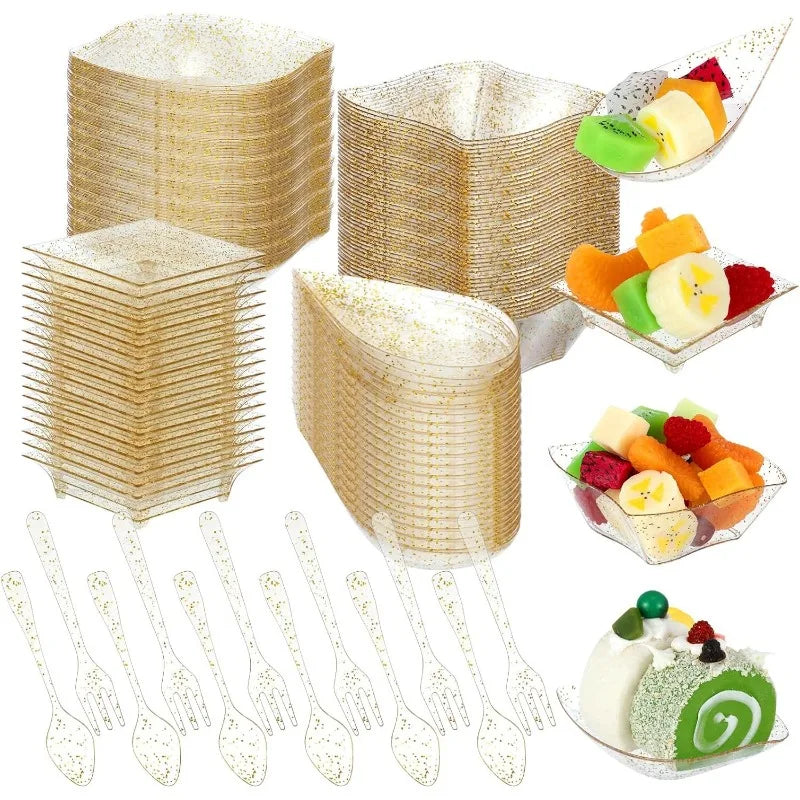 Gold Glitter Mini Appetizer Set, 400 Pieces