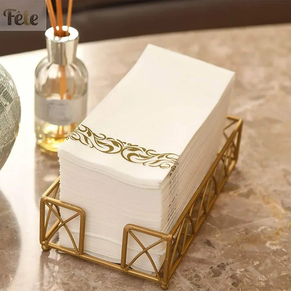 White Paper Guest Towels with Metallic Foil, 12 x 17 in, 50-Pack