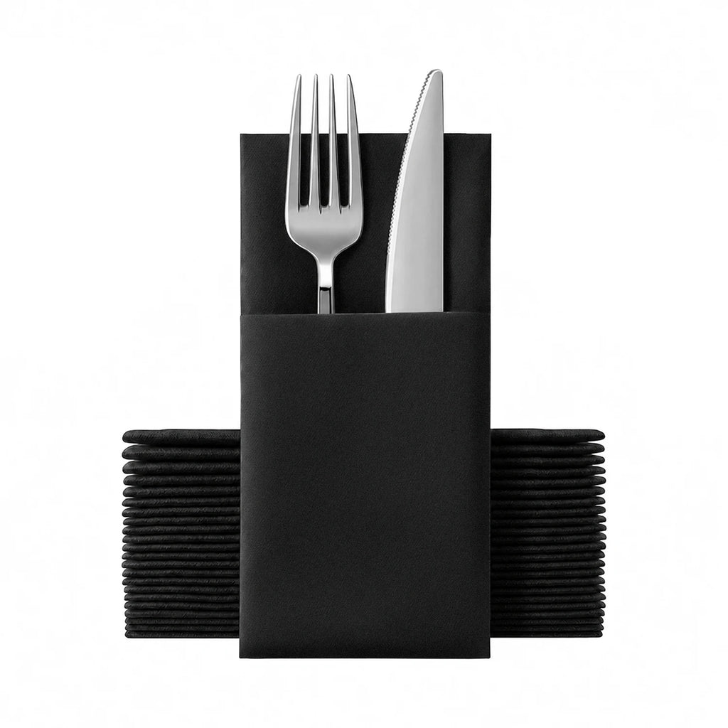 Solid Colour Paper Napkins with Flatware Pocket, 25-Pack