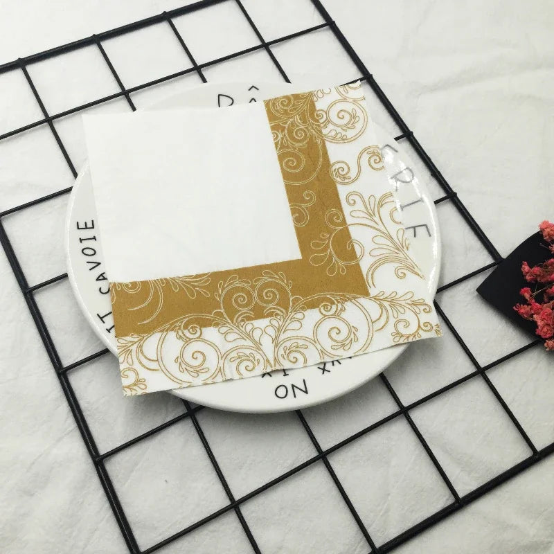 Lace Print Paper Napkins, Gold or Silver, 100-Pack (5 x 20)
