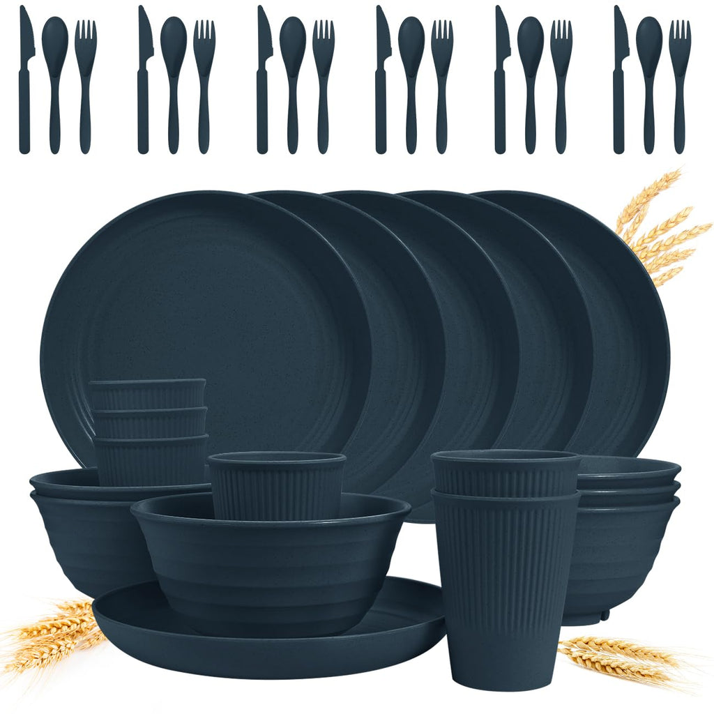 Wheat Straw Dinnerware Set, 36-Piece, Blue