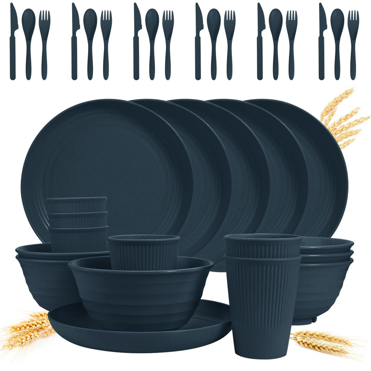 Wheat Straw Dinnerware Set, 36-Piece, Blue