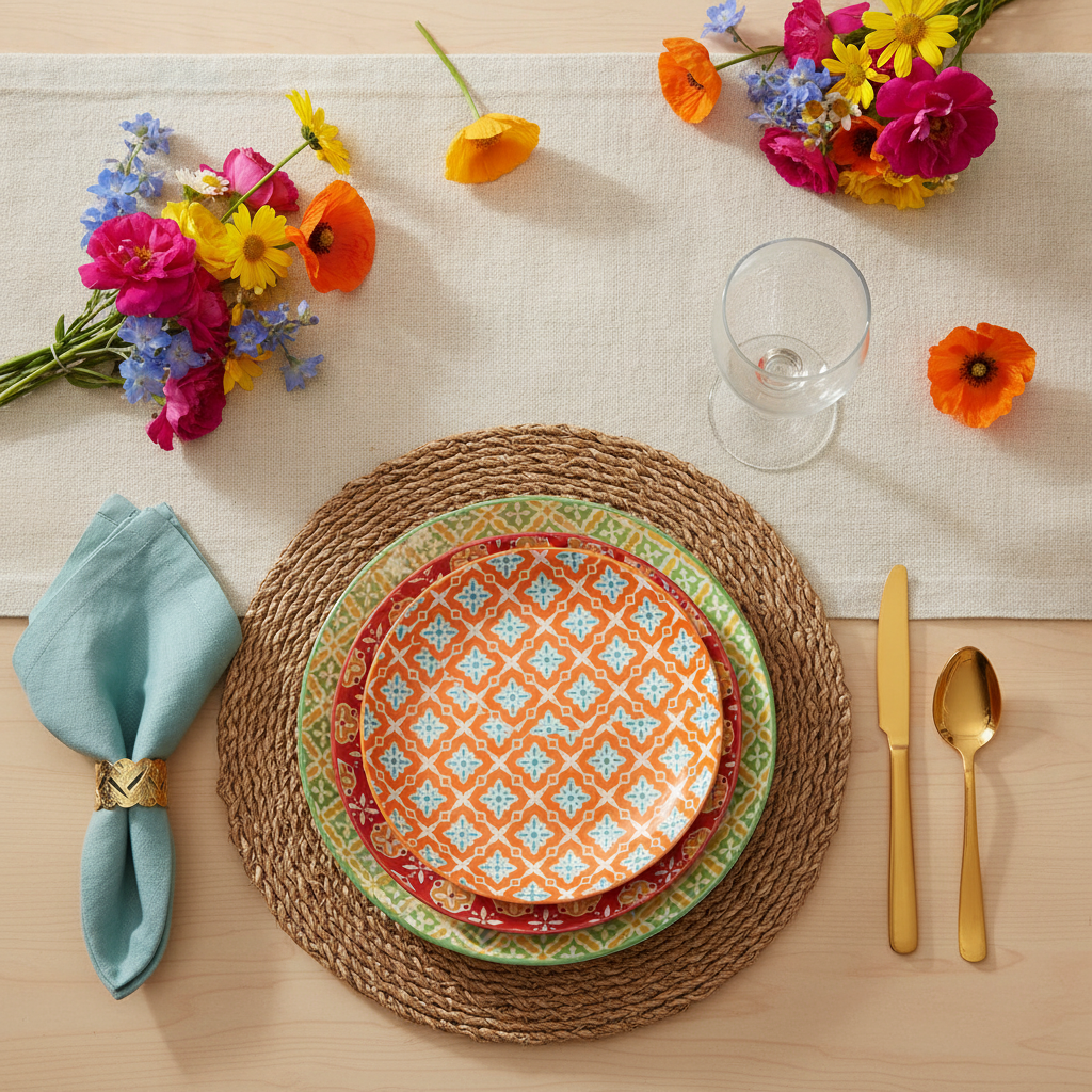 ColorBurst Ceramic Plates Set styled tablescape