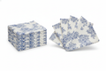 Blue toile country French cotton napkins, set of 12, folded stack and fan on white