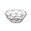 Black geometric wire fruit basket, empty, on a white background