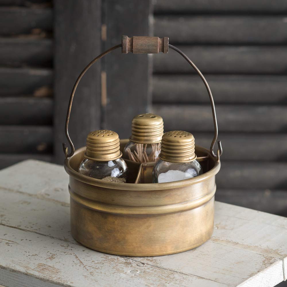 Brass Caddy with Mason Jar Shakers, 3-Piece