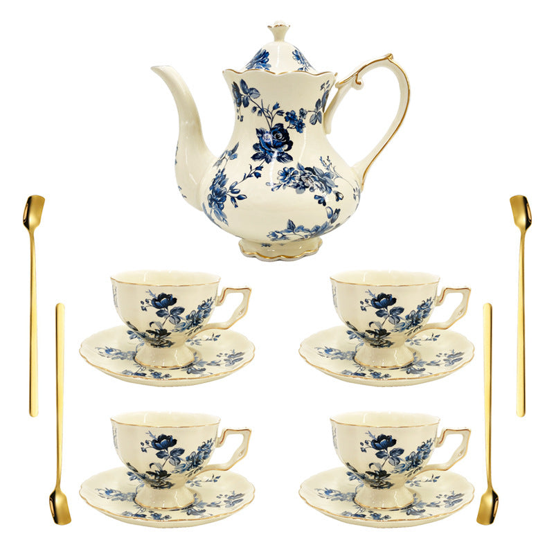 Retro Gold-Trim Ceramic Tea Cups & Saucers Set — view 7