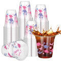 Stack of 50 dinosaur 12 oz plastic party cups showing colorful dino print and sturdy construction
