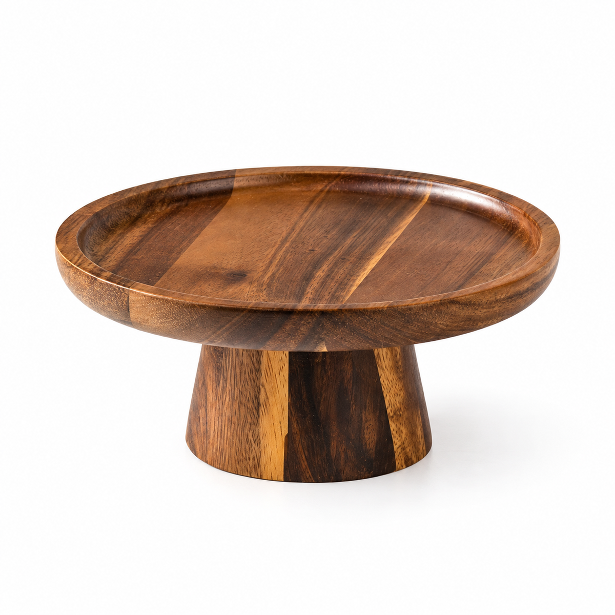 Acacia wood footed dessert stand, small size