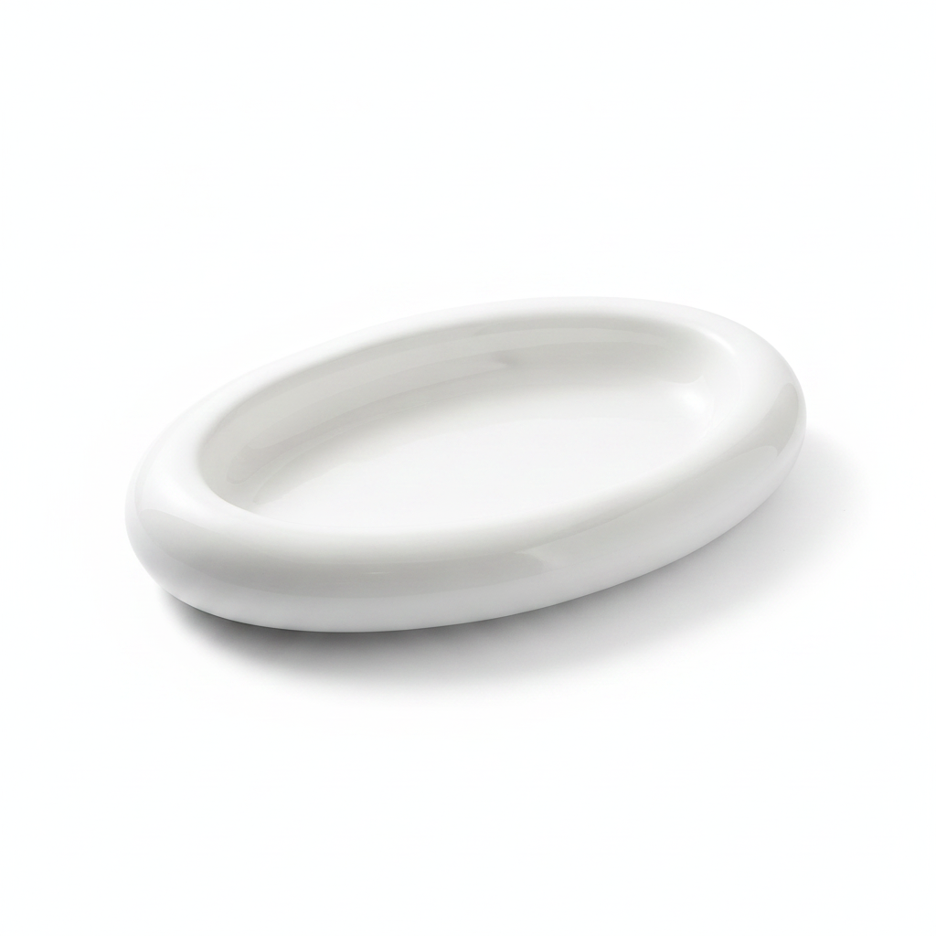 Nuvola oval glossy-white ceramic serving platter with thick puffy pillow rim on white
