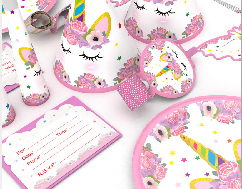 Pink Unicorn Party Tableware & Decorations Kit