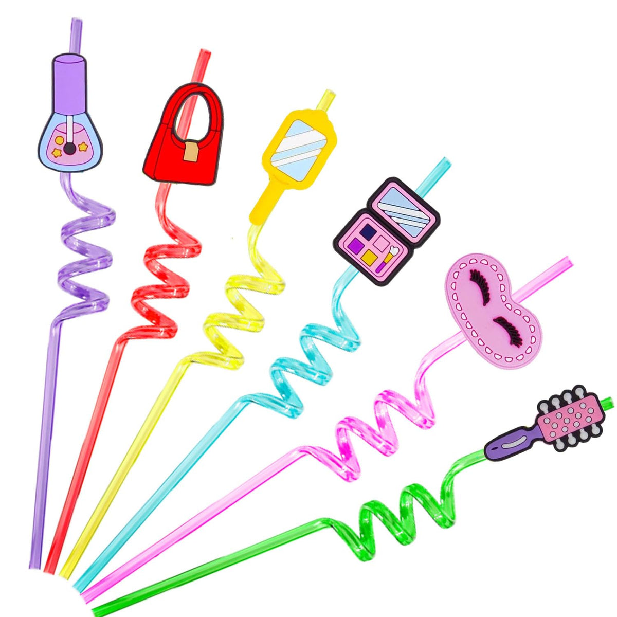 Makeup-Themed Reusable Party Straws, 24-Pack