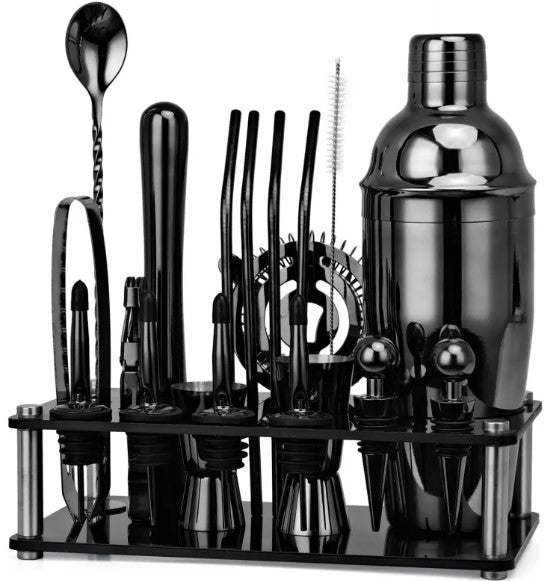 Boston Cocktail Shaker Bar Set, 20-Piece with Stand