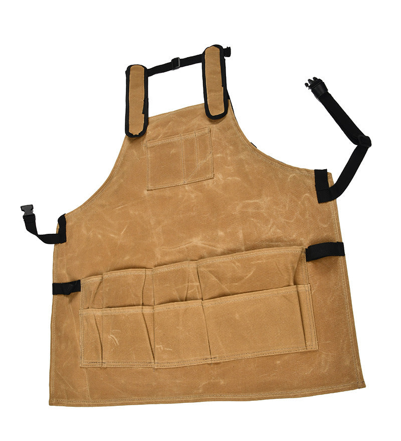 Khaki Waxed Canvas Multi-Pocket Work Apron