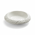 Cratone white stone-textured ceramic deep dish with thick rocky rim, studio white background
