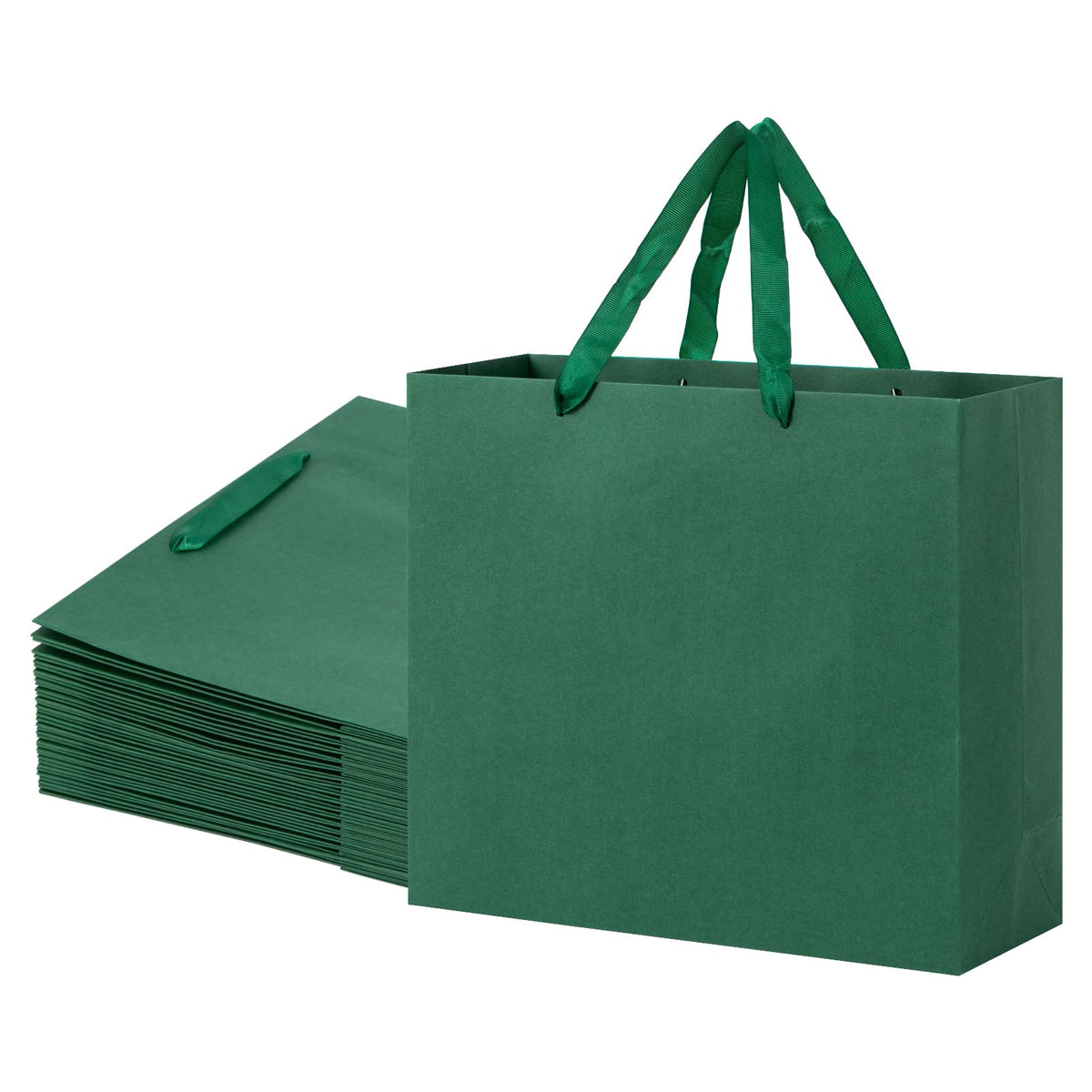 Dark Green Kraft Paper Bags with Cotton Handles, 12.5 x 4.5 x 11 in, 12 ct