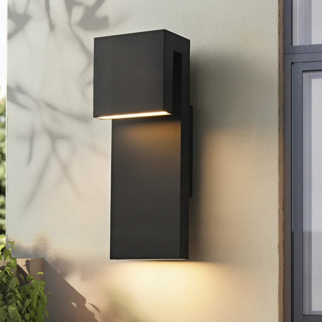 Close-up of the powder-coated aluminum stepped form and recessed warm LED strip