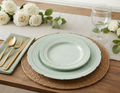 Mint green vintage embossed disposable plastic plates styled fine-dining place setting