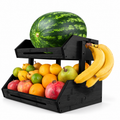 Jet-black bamboo dual-tier fruit and vegetable organizer on a white background