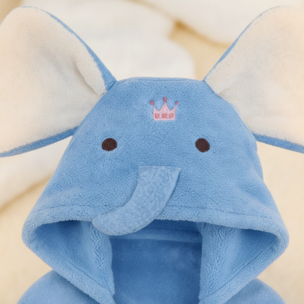 Close-up of the cute elephant hood with floppy ears and crown — Maison's Kitchen