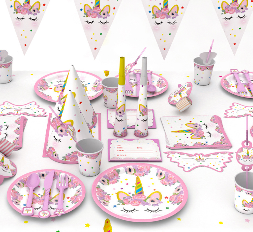 Pink Unicorn Party Tableware & Decorations Kit