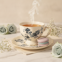 Blue Rose Garden Vintage Teacup & Saucer (1 Cup + Saucer), 200 ml (6.8 fl oz)
