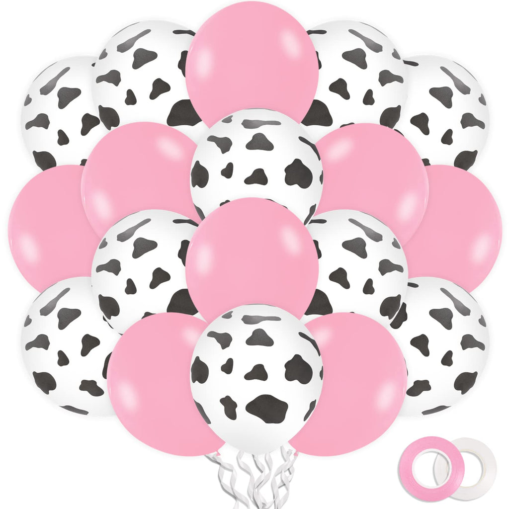 Pink Cow Print Balloons, 50-Pack with Ribbon