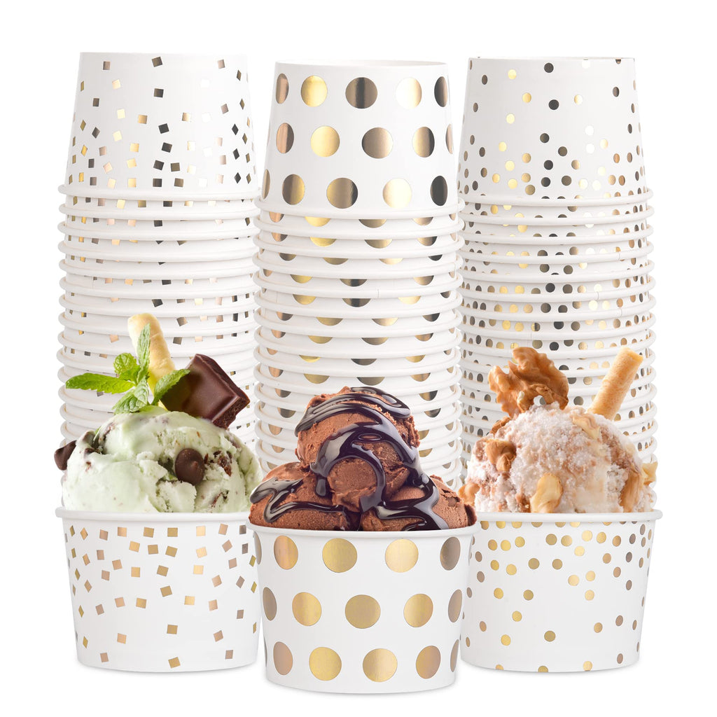 White & Gold Paper Dessert Cups, 9 oz, 60 Pack