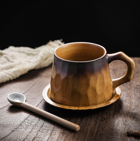 Japanese Vintage Stoneware Coffee Cup and Saucer