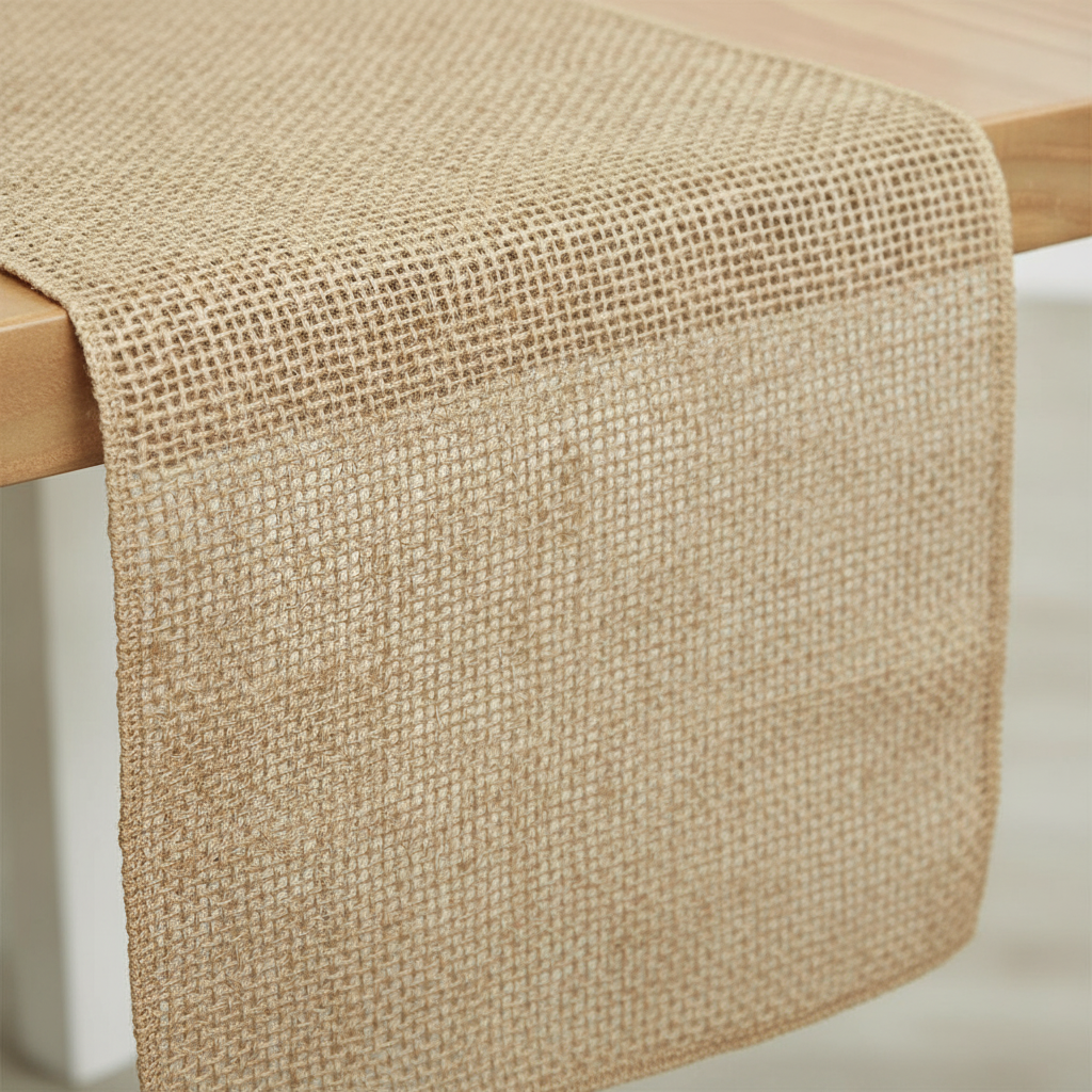 Close-up of the coarse natural jute burlap weave texture
