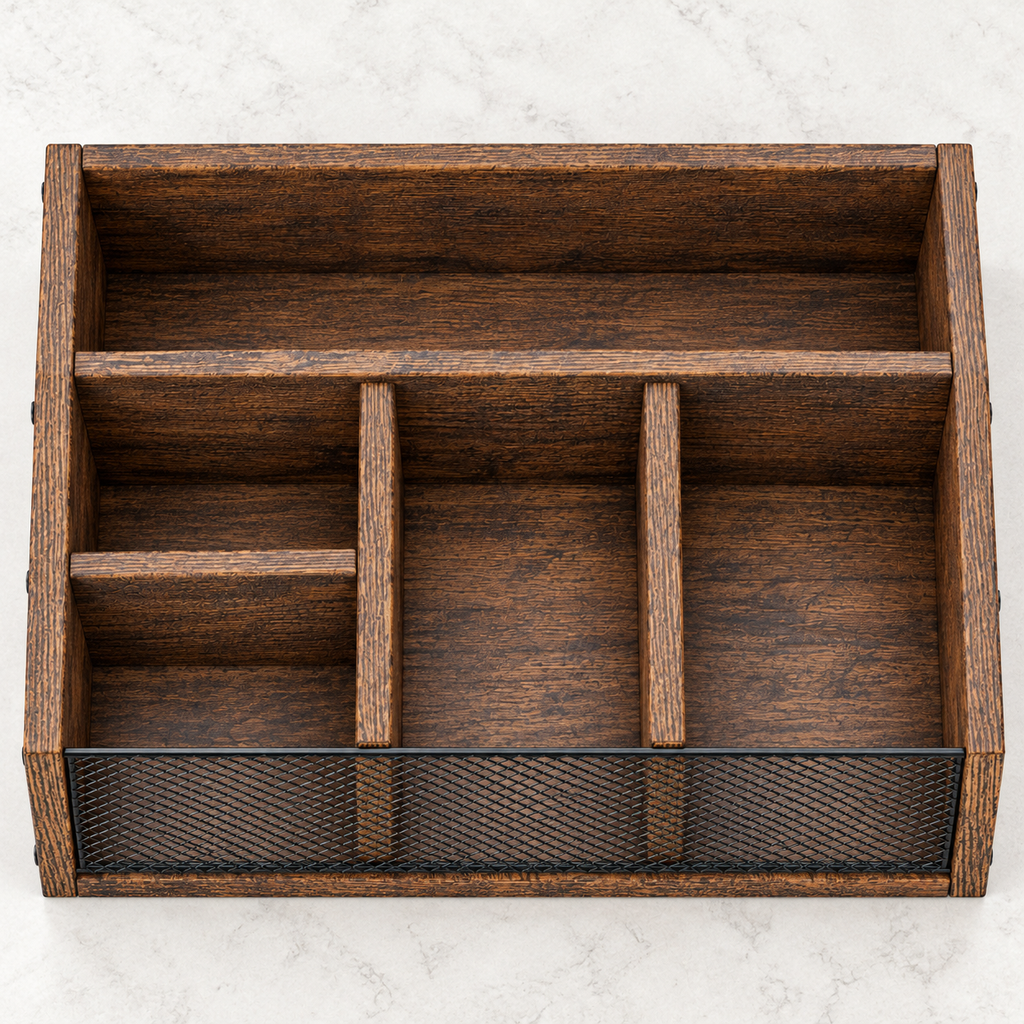 Five compartment coffee organizer empty layout from above