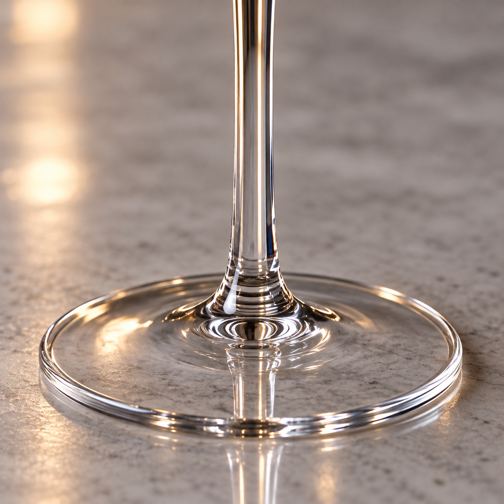 Tall Conico crystal glass stem to foot material detail