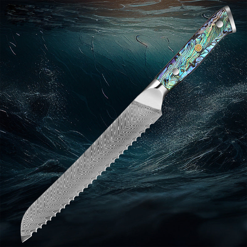 Damascus-Pattern Kitchen Knife with Abalone-Resin Handle