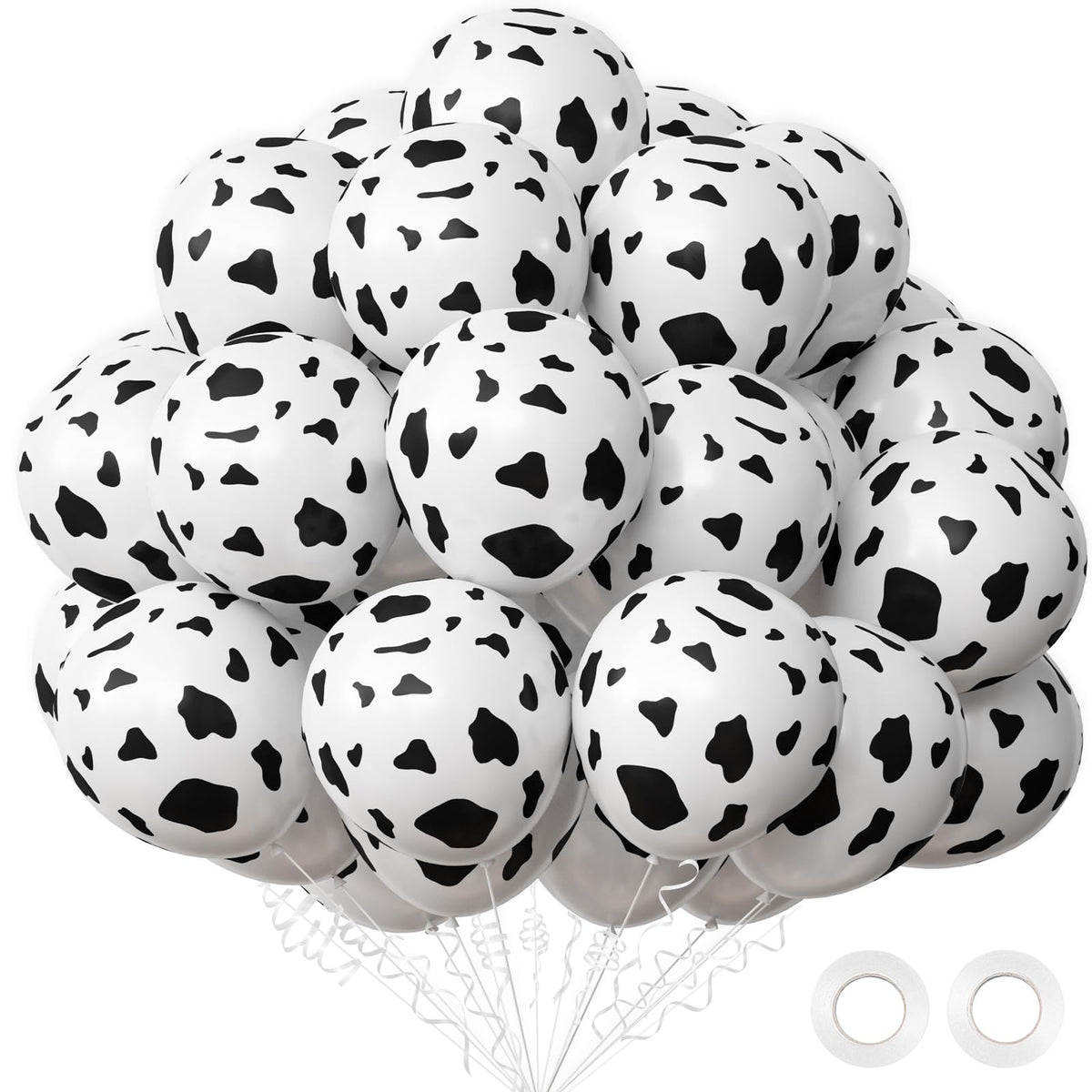 Black & White Cow Print Balloons, 33-Pack with Ribbon