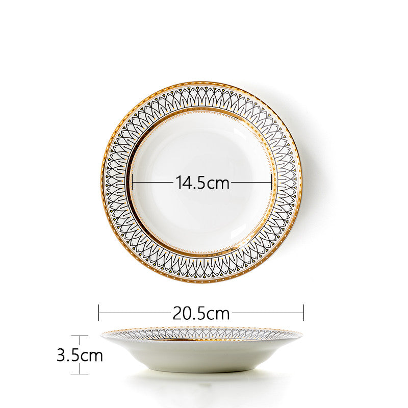 Gold-Trim Porcelain Plates with Patterned Border