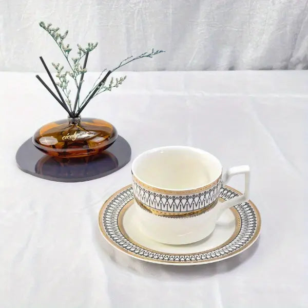 Golden-Edge Bone China Mug and Saucer