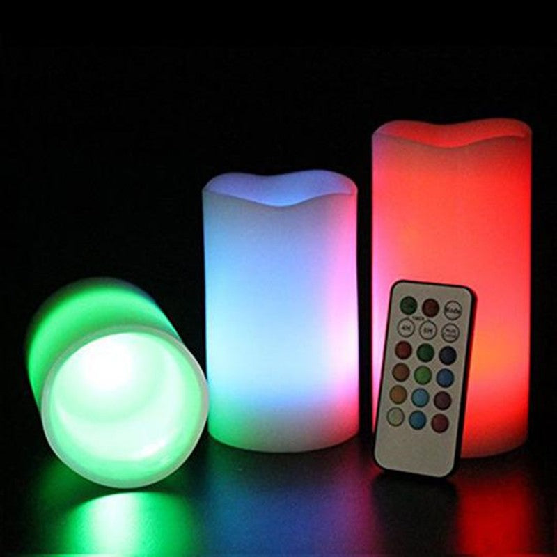 Beige LED Candle Set with Remote – 3 Pieces